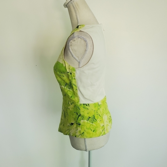 Tibi Neon Green Leaf Peplum Zip Top - Picture 4 of 10